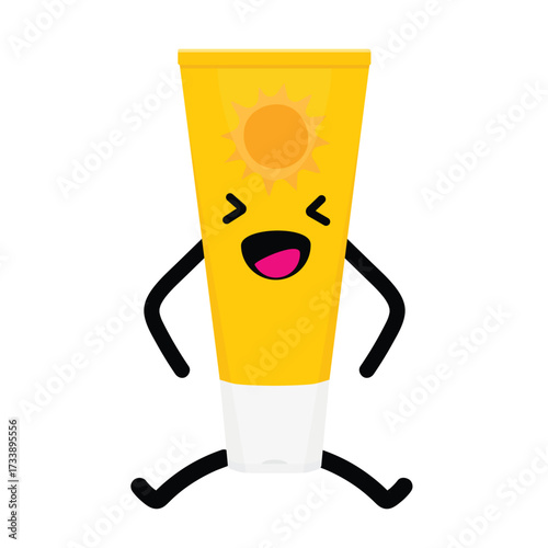 Sunscreen SPF cream tube with smiling face