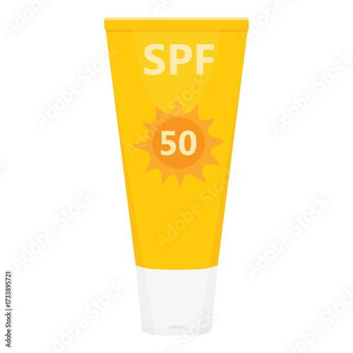 Yellow sun cream sunscreen lotion with SPF 50 bottle tube package