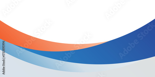 abstract banner background with blue, orange and gray wavy shapes.