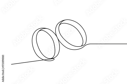 Continuous  one line art wedding ring modern minimalist outline vector illustration isolated background
