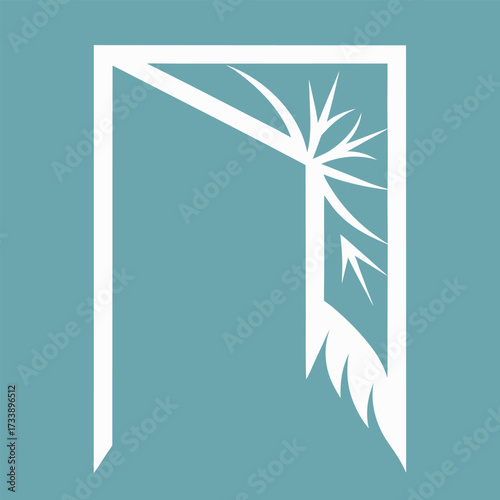 Abstract white archway with plant motif on teal background