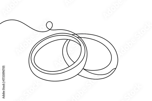 Continuous  one line art wedding ring modern minimalist outline vector illustration isolated background
