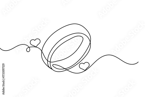 Wedding ring continuous one line drawing minimalist style simple outline vector illustration isolated
