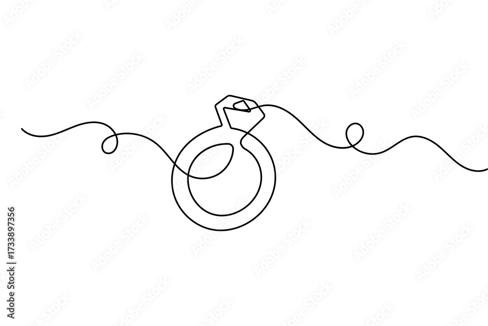 Obraz premium Wedding ring continuous one line drawing minimalist style simple outline vector illustration isolated 