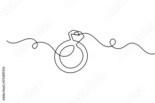 Wedding ring continuous one line drawing minimalist style simple outline vector illustration isolated
