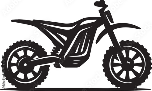 Sleek silhouette of a modern electric dirt bike showcasing its powerful design and off road capabilities on a white background