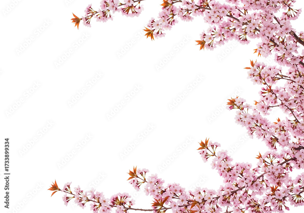 Fototapeta premium Delicate Pink Cherry Blossom Branches Framing a Black Background with Copy Space