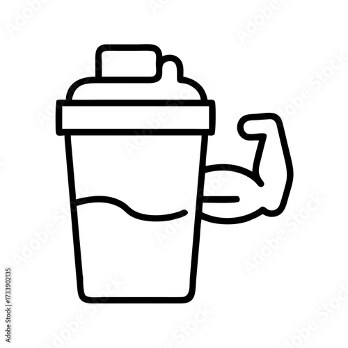 Illustration of a protein shaker with muscle arm, a symbol of fitness and nutrition