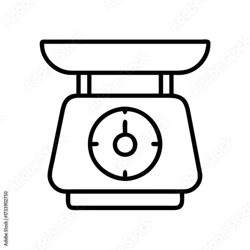 Vector art of outline icon of a kitchen scale, representing measurement and cooking precision