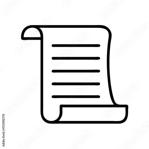 Vector art of scroll icon representing document, paper, or ancient manuscript in outline style