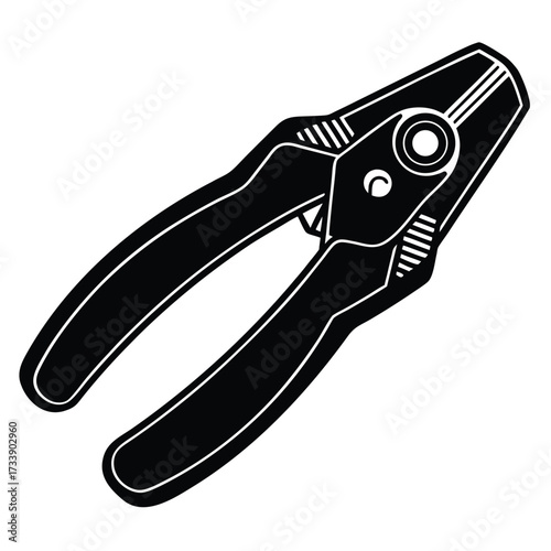 Black Silhouette Of Wire Stripper Pliers On White Background tool icon