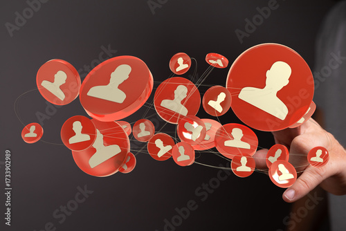 Photos Conceptual image showing a digital network of profile icons, emphasizing communi