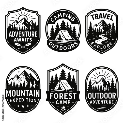 Adventure travel camping badges emblems collection