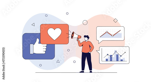 Digital marketing campaign with analytics and social media engagement metrics.