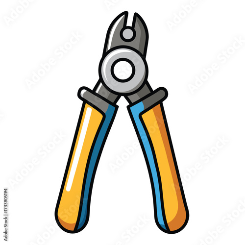 Cartoon illustration of wire cutting pliers with yellow and blue handles on a white background wire cutters