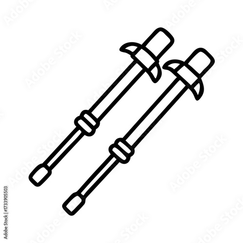 Vector art of crossed trekking poles, a simple line art illustration for outdoor activities