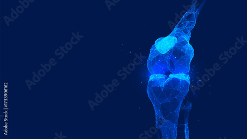 Knee Joint Osteoarthritis Pain Background, Futuristic Medical Interface Scan Design Concept, Blue Neon Glow Low Polygon Technology Scene.