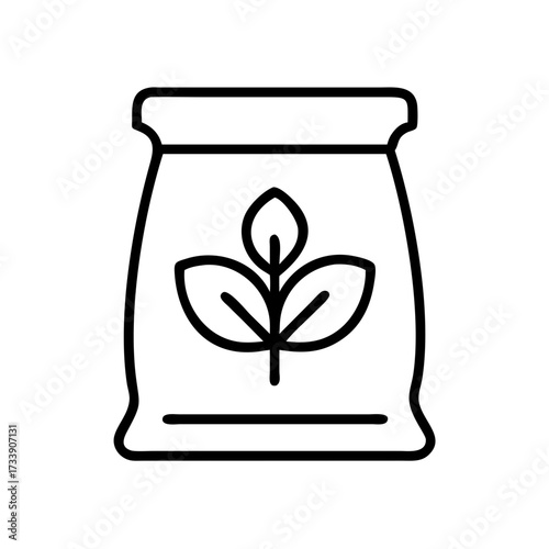 Vector art of fertilizer bag with plant icon a simple outline drawing of a fertilizer bag