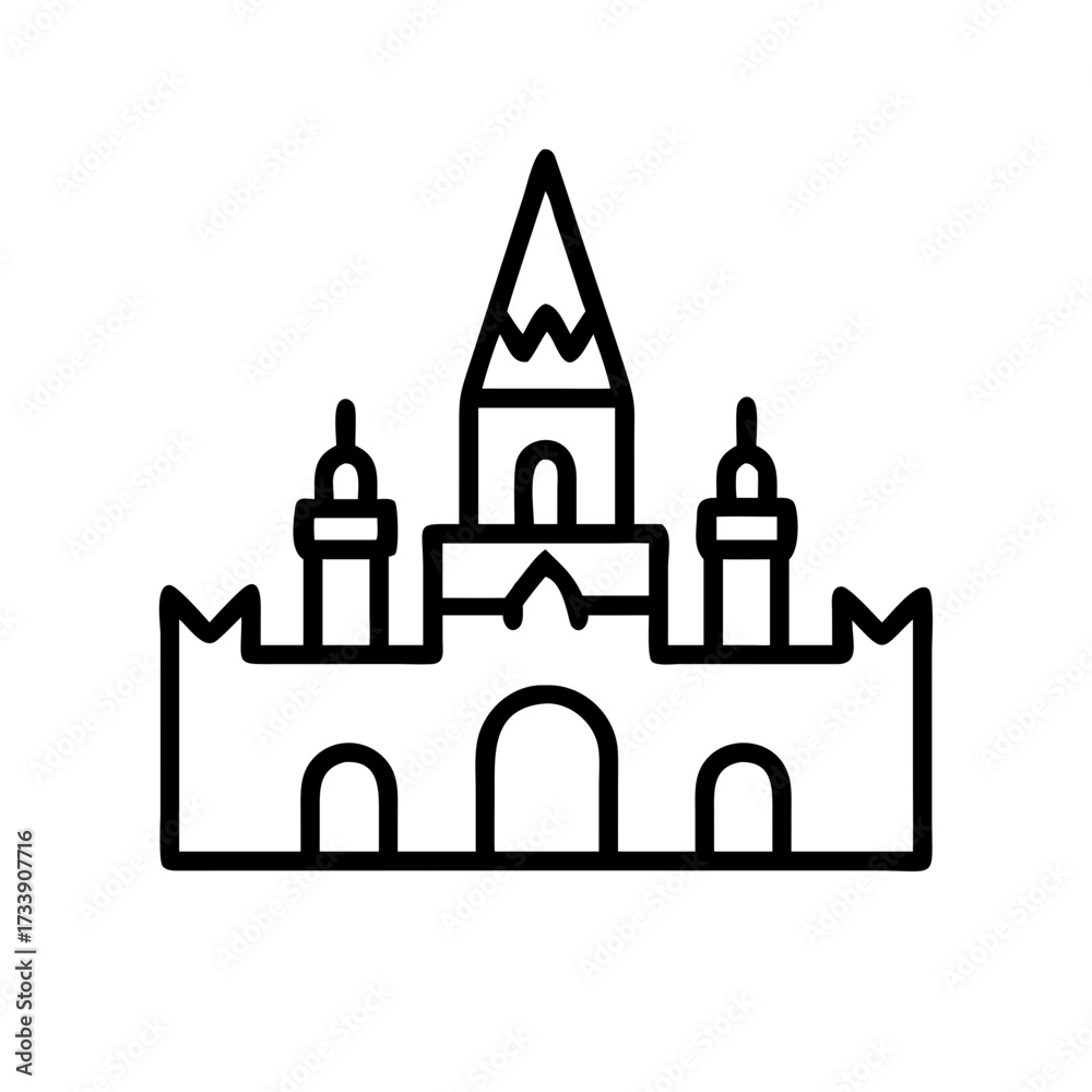 Fototapeta premium Vector art of enchanting castle with a tall tower and multiple turrets, a fairytale fortress