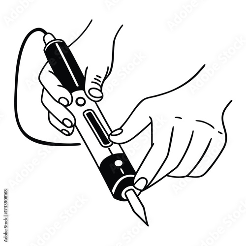 Hands Holding and Operating a Soldering Iron Tool vector illustration