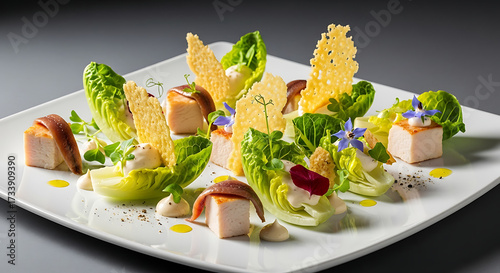 Deconstructed Caesar salad gourmet bite plating
