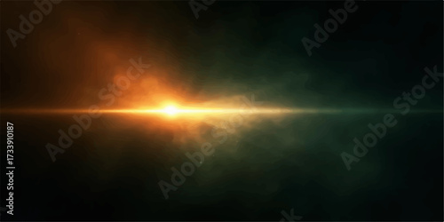 Abstract blue and orange light rays with stars in a dark cloudy night sky background