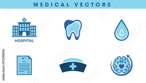 Hospital Dental Healthcare Medical Brain Drop Icons Vector