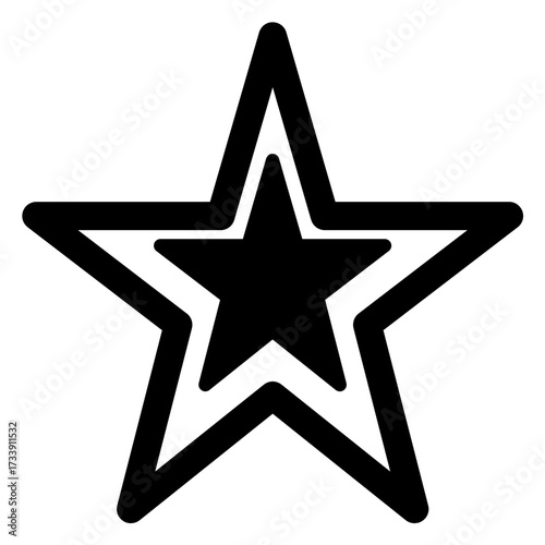 A stylized graphic of a five-pointed star within a larger five-pointed star, rendered in a bold black outline