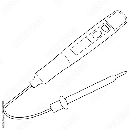 Outline drawing of a digital multimeter with a flexible probe and display electronic tool
