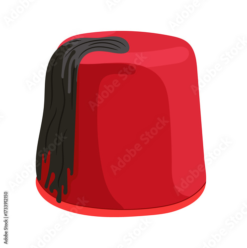 Red Turkish Fez Illustration Isolated on White Background