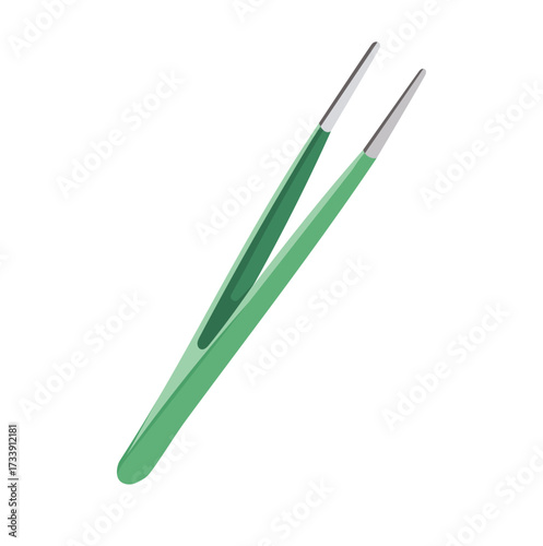 Green Medical Tweezer Illustration Isolated on White Background