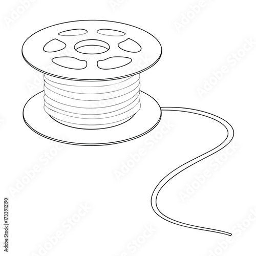 Outline Drawing of a Spool with Wire and a Trailing Cord cable