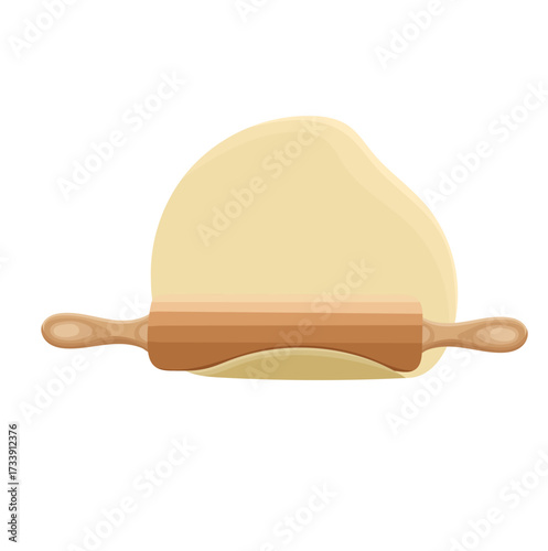 Raw Dough and Rolling Pin Illustration Isolated on White Background
