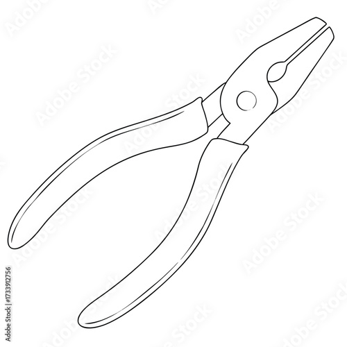 Outline drawing of combination pliers with no fill on white background tool hand tool