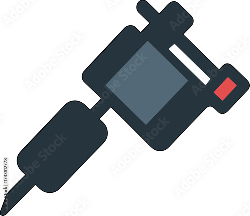 Flat Illustration Tattoo Machine Device Icon with Dark Blue and Red Color