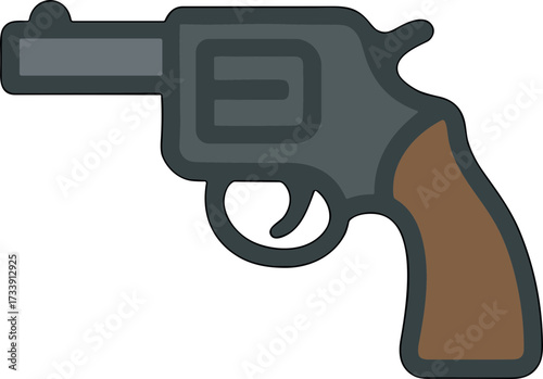 Cartoon Outline Handdrawn Gun Pistol Revolver Crime Weapon Illustration