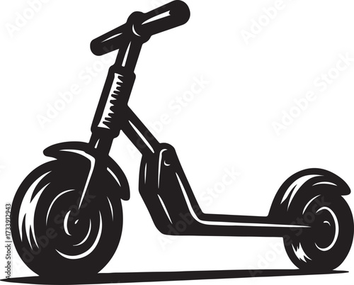 Simple black and white illustration of a modern electric scooter with a clean design on a white background