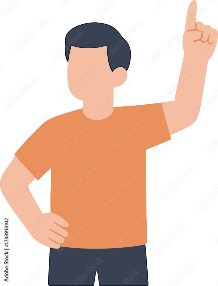 Fototapeta premium Flat Illustration of a Man with Raised Finger Making a Point Character Design