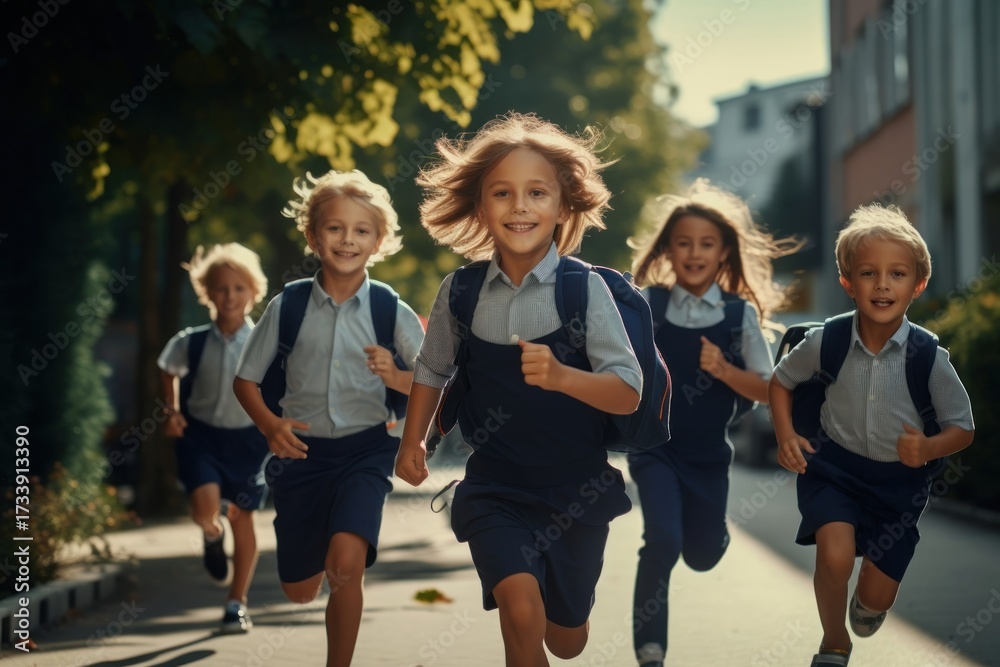 Obraz premium School running child student.