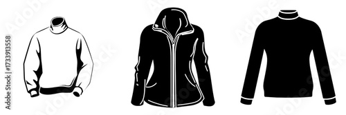 Modern flat design outline clothing collection featuring template women in collared jumpers
