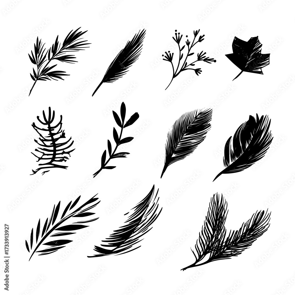 Obraz premium Hand-drawn brush elements, textures, and patterns, along with other graphic elements, can be utilized in various design projects