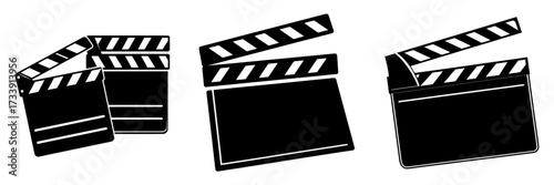 A film clap board, represented in a modern icon set, is depicted in opened and closed states, highlighting its significance