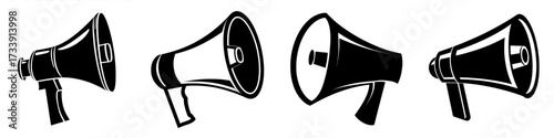 The 'ofvs5 OutlineFilledVectorSign ofvs' represents a modern megaphone icon, isolated and transparent, symbolizing public relations and shouting, available in both black outline and filled versions,