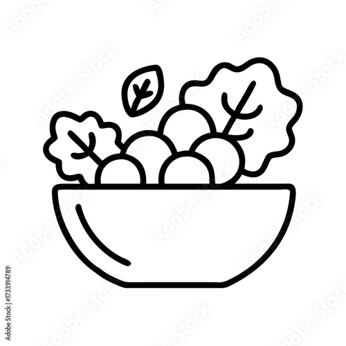 Vector art of bowl of fresh salad, healthy meal with lettuce, tomato and other vegetables