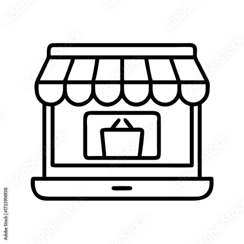 Vector art of online shopping store on laptop screen, showcasing digital retail experience