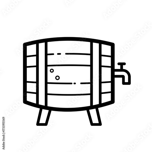 Beer keg barrel with tap - line vector icon