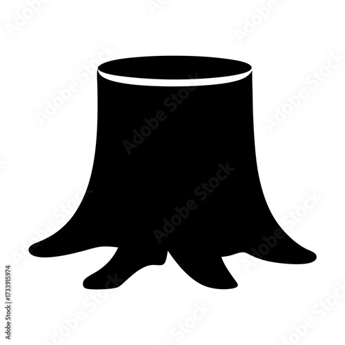 Isolated black silhouette of a tree stump on white background art