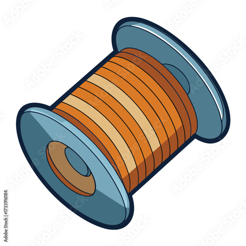 Simple Cartoon Spool with Orange and Tan Wound Wire cable