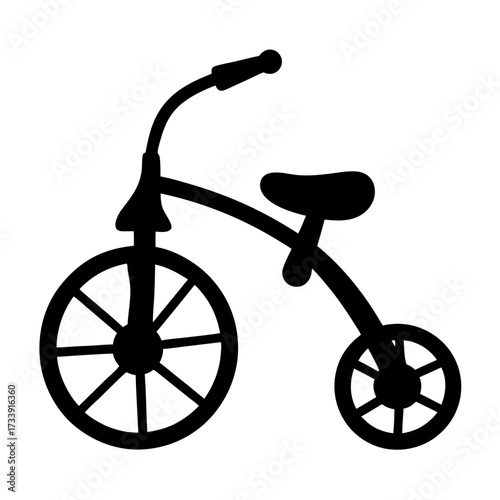 A simplistic silhouette of a classic tricycle with two wheels and handlebars