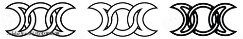 Set with the emblem of the Triple Goddess in the Wiccan tradition. Stylized symbol of the lunar cycle, pattern of moon phases. Linear graphic sign with symbolic, magical, occult meaning. Vector